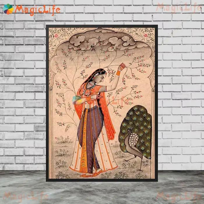 Images murales ethniques de princesse du Rajasthan indien, pour salon, affiche nordique, peinture su