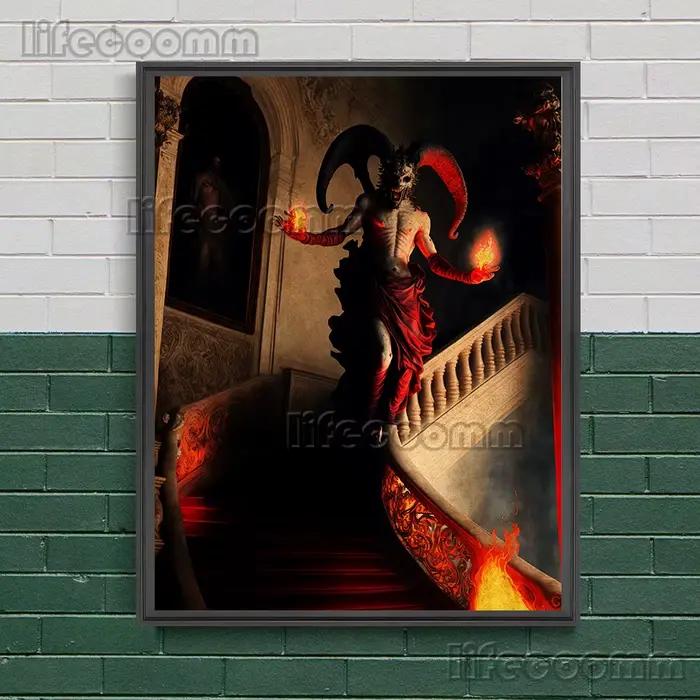 Lady Death, Fire Demon, Death Nun Vintage mur Art toile peinture horreur diable foncé Art affiche et
