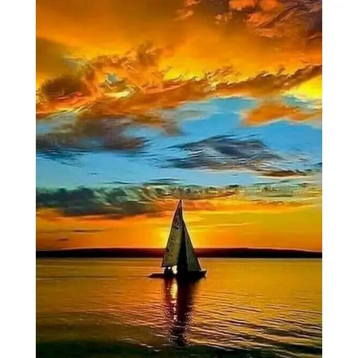 Kit de peinture à l'huile sans cadre, paysage de voilier sur mer, toile à numéros, images à numéros