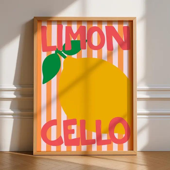 Impression sur toile moderne avec motif de limoncello italien et de citron - Affiche sur toile minim