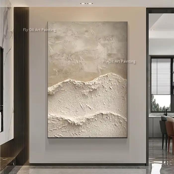 Peinture à l'huile texturée de vague d'océan blanche, peinture sur toile de plage de mer faite à la