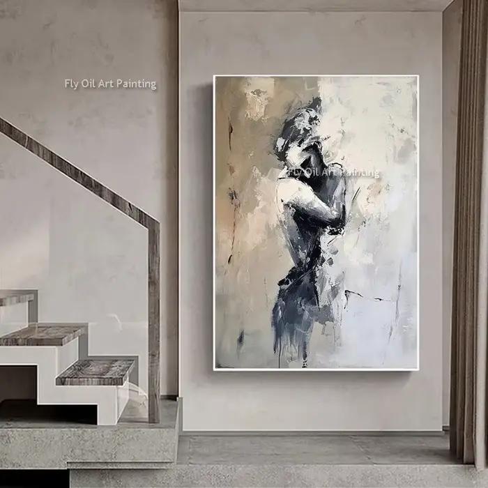 Peinture à l'huile abstraite faite à la main pour la décoration de chambre à coucher, art des amoure