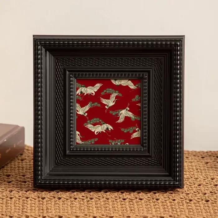 Cadre photo carré en résine noire de style rétro chinois, motif tissé, pour chambre à coucher, décor