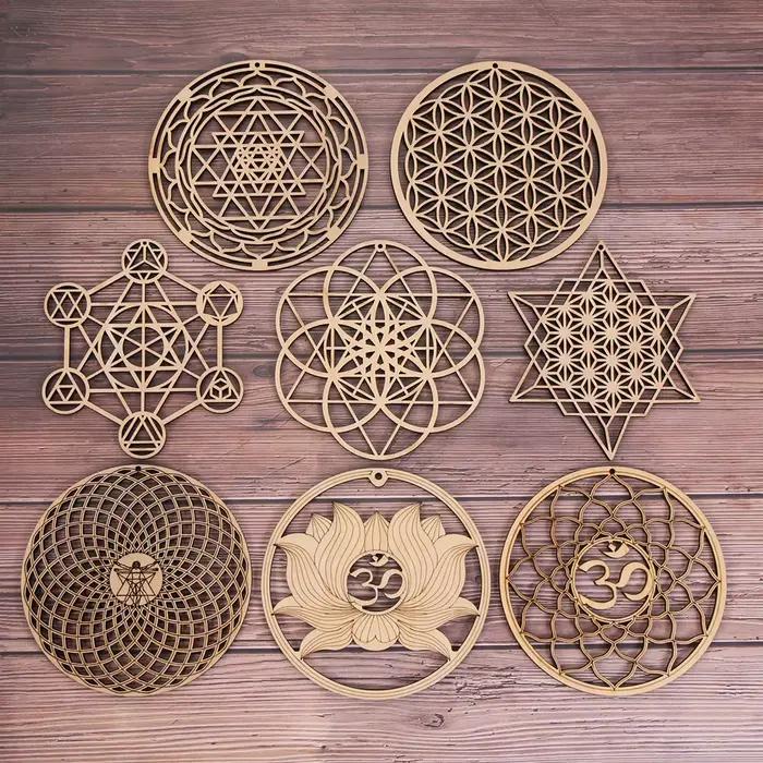 Panneau Mural en Bois en Forme de Fleur de Vie de 14cm, Art Mural Découpé au Laser, Décor de Maison,
