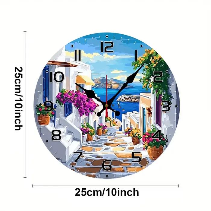 Horloge murale suspendue silencieuse ronde en bois de rue méditerranéenne, adaptée au salon, au bure
