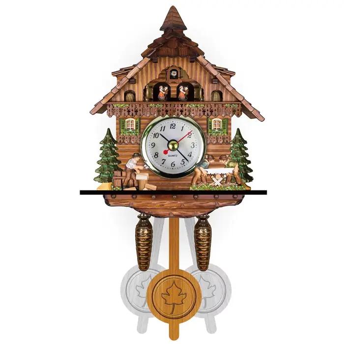 Grande horloge coucou en bois faite à la main, réveil mural, horloge en bois traditionnelle, salon,