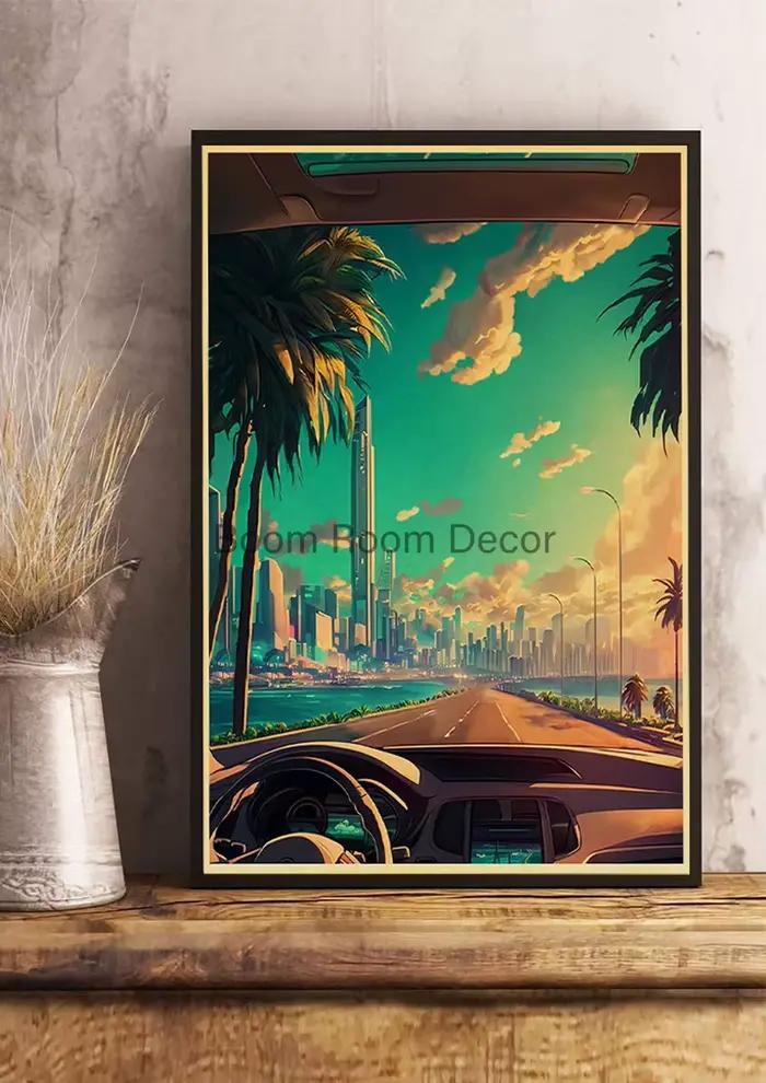 Affiche de la vie de la ville vintage pour la décoration de la maison, art mural, photo, toile, pers