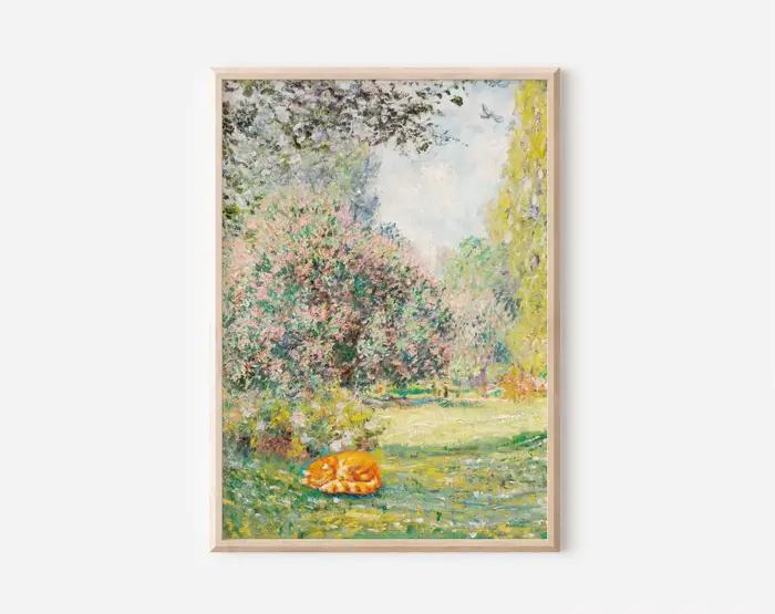 Affiches de chat Monet et Van Gogh, impression de chat drôle, peinture florale d'animaux, Art mural,