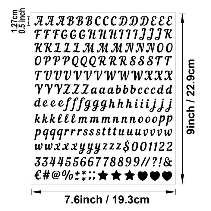 Autocollant lettre 0,5 pouce, écriture manuscrite, noir et blanc, vinyle auto-adhésif, pour loisirs