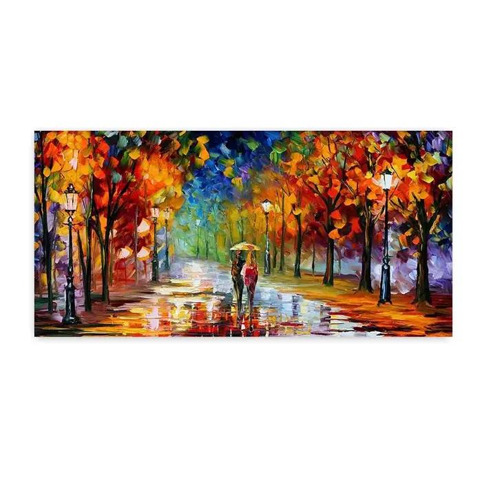 Affiches et College colorés abstremberg, se promener sous la pluie, peinture sur toile de paysage, a