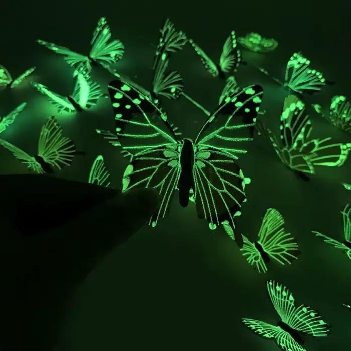 Autocollant mural créatif papillon lumineux 3D, 12 pièces, à la mode, pour bricolage, Art mural mode