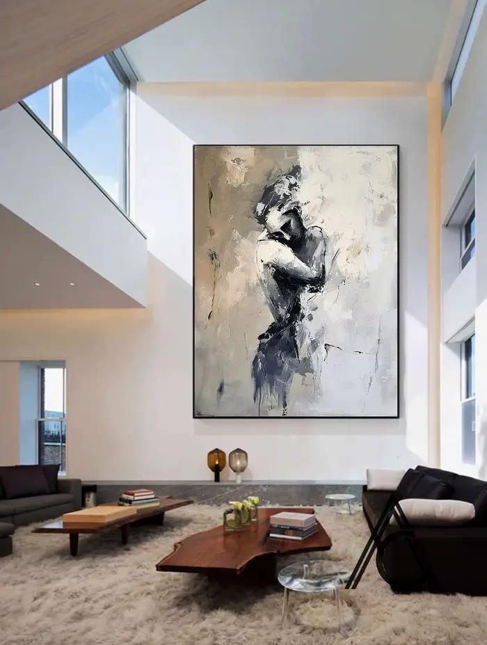 Peinture à l'huile abstraite peinte à la main pour femme, portrait de câlin de couple sans visage, p