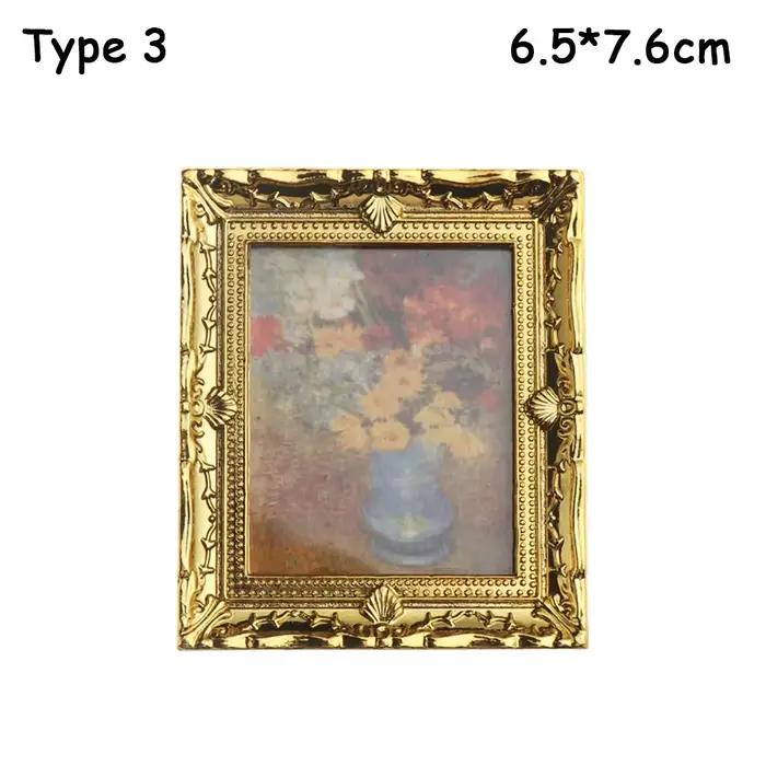 Miniature peinture à l'huile vintage, photos encadrées, échelle 1:12, mini artisanat, image de jeu,