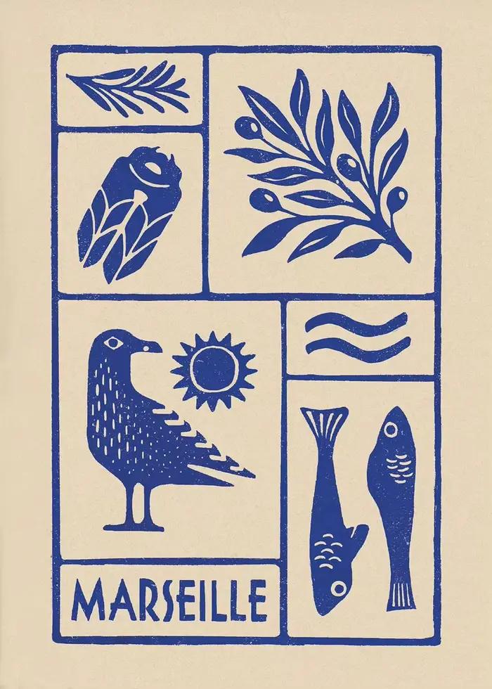 Toile imprimée minimaliste de Marseille, vue sur la ville, mouette, Nature Gabian, affiche d'art mur