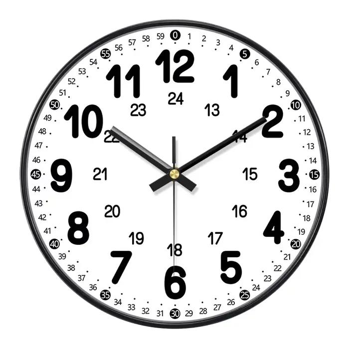 Horloge murale ronde format 24 heures, grand cadran clair, mouvement silencieux, pour salon, chambre