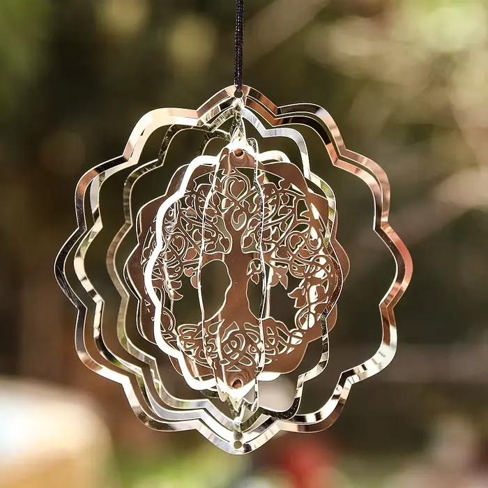 Attrape-vent arbre de vie, pendentif rotatif 3D, effet de lumière fluide, miroir réfléchissant, conc