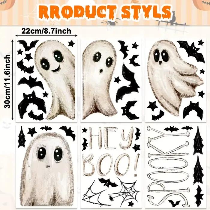 Autocollants statiques pour fenêtre d'halloween, 6 pièces, décalcomanies fantômes et chauve-souris p