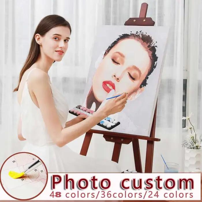 Peinture par numéros 24/36/48 couleurs, peinture à l'huile personnalisée DIY, toile avec photo, port