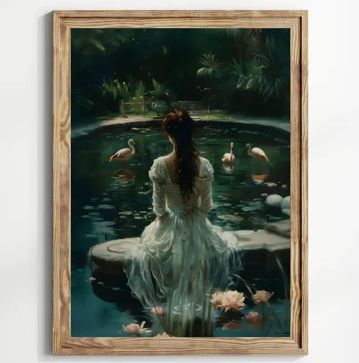 Ophelia Dark Academia Print The Lake Poster, Goth EWdy, Victorian Girl Into Lake Canvas Painting, Wa