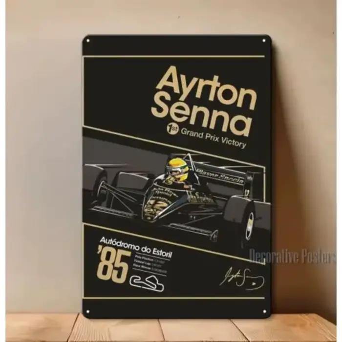 AyrtonSenna1985Sign 1p Ayrton Senna Estoril 1985 Race F1 Affiche en métal-20x30cm Panneau à collecti