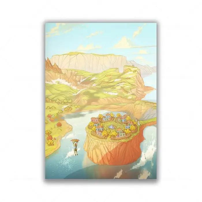 Peinture sur toile du village d'Hyrule, affiches de paysages d'anime de voyage Zelda, impressions, a
