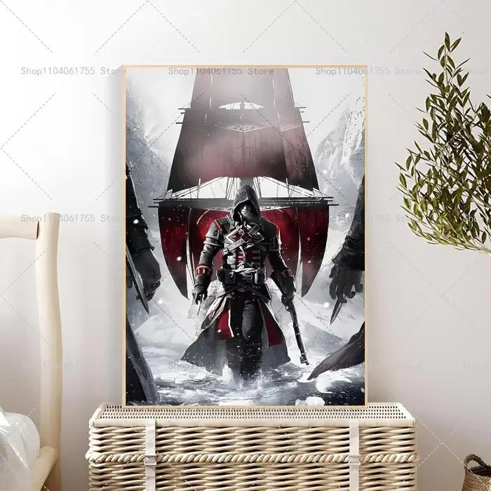 Affiche de jeu A-Assassins Creed, 1 pièce, autocollant en papier imperméable, décoration murale pour