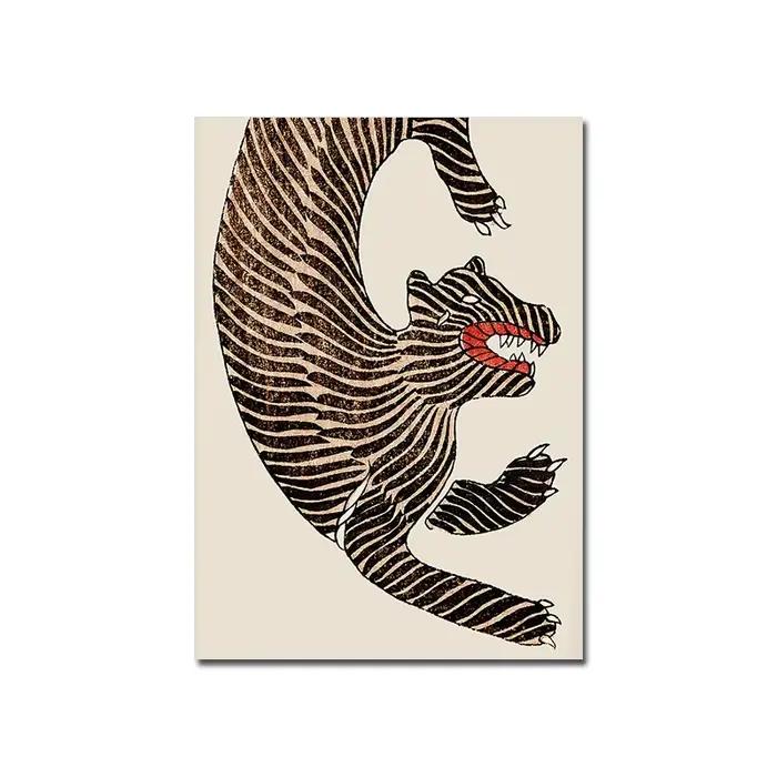 Affiche de tigre de style japonais, peinture sur toile animale, impression d'art mural asiatique vin