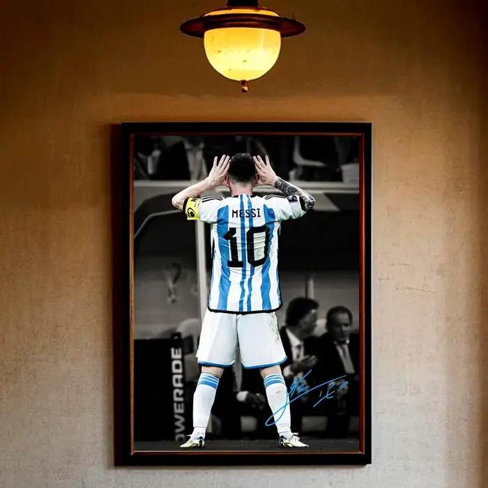Peinture sur toile de calligraphie de la star du football Lionel Messi, art pour la chambre à couche
