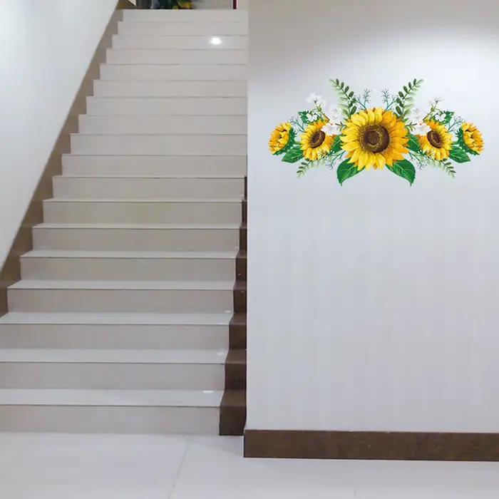 Autocollant Mural fleurs de tournesol, décoration murale pour placards de salon, maison, autocollant