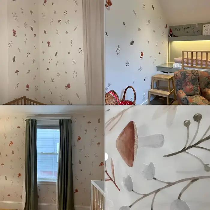 Boho dessin animé motif champignon feuilles pépinière stickers muraux amovible bricolage vinyle auto