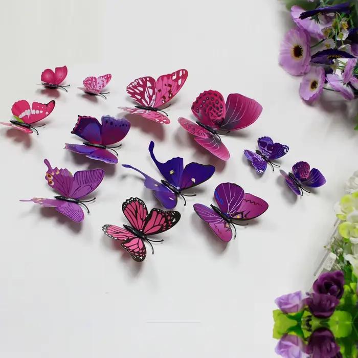 Autocollants papillons 3D, 12 pièces, art mural de chambre, décoration de maison, bricolage