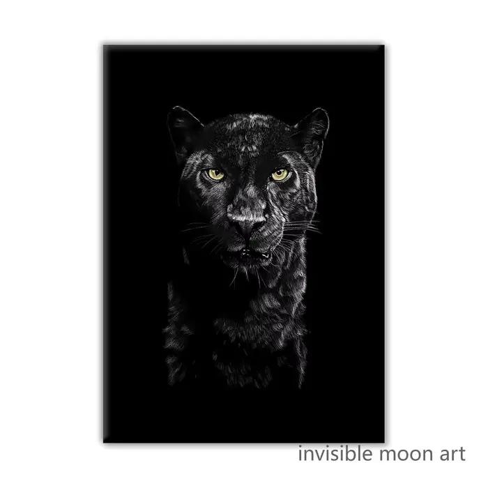 Affiches d'art de motivation, panthère noire, léopard saut sauvage, Animal, peinture sur toile, tabl