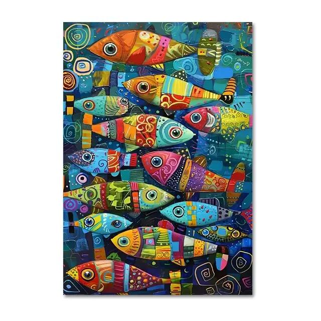 Affiches et imprimés sur toile de poisson coloré abstrait dans la mer, peinture murale Vintage pour