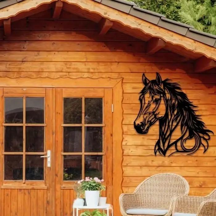 Décor artistique mural cheval en métal, cadeau équestre étanche et antirouille pour le bureau à domi