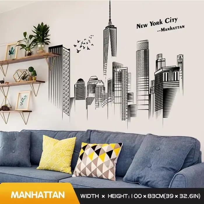 Autocollant mural Manhattan, décoration créative pour chambre à coucher, maison, autocollants artist