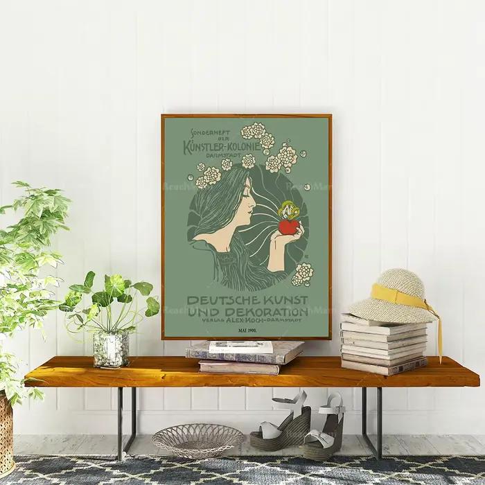 Ensemble d'affiches Art Nouveau de 3 imprimés de décoration féminine de Style rétro