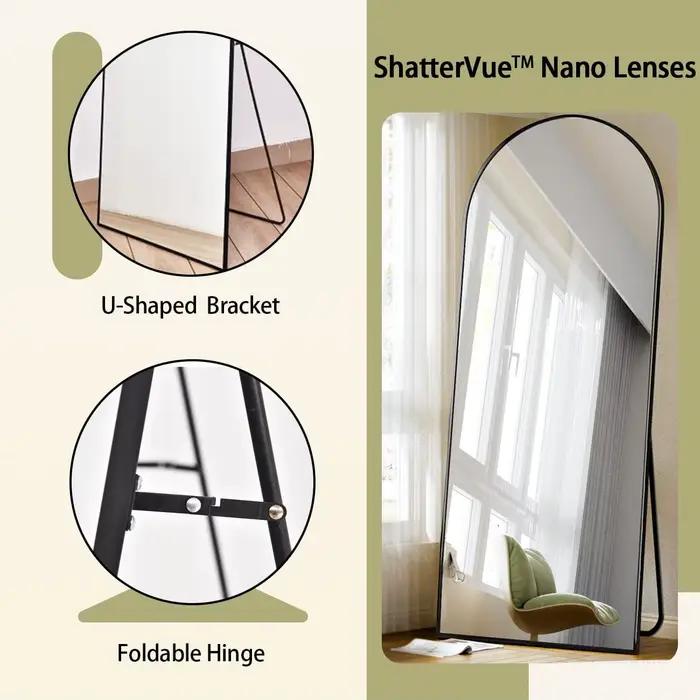 Miroir Mural Book ine Longueur en Arc de 71x26 Pouces, Miroir de Sol avec Support, Miroir Complet en