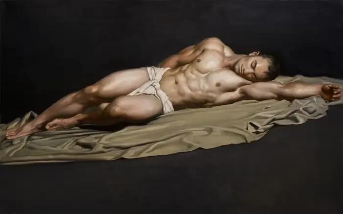 GOOD – peinture à l'huile homme nu sur toile, ART--TOP