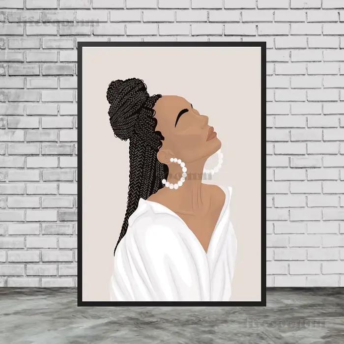 Affiche d'art de fille noire et impression, Art mural de fille urbaine moderne pour dames et fleurs,