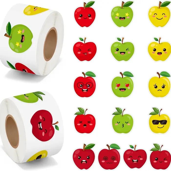 500 autocollants pomme pour la rentrée scolaire, 16 motifs avec expressions variées, décoration pour
