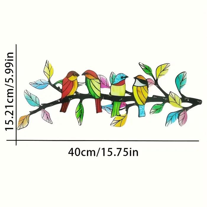 Une œuvre d'art murale unique en métal représentant un oiseau et des branches - Design vibrant et co