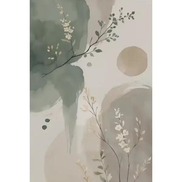 Affiche florale moderne Zen Japandi, peinture sur toile verte sauge abstraite apaisante et séène, Ar