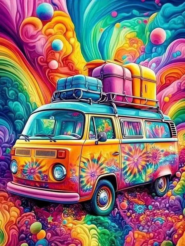 Momoart – peinture à l'huile par numéros, paysage de bus, image colorée par numéros, dessin encadré