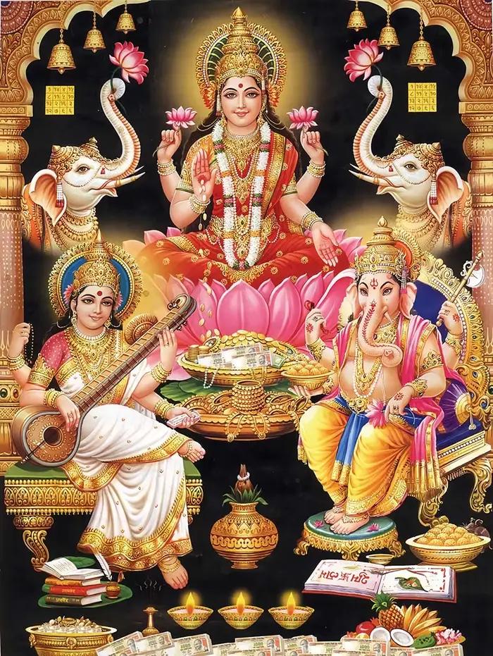 Religion éléphant dieu inde hindouisme Ganesha peinture toile Durga doré Zari Art affiche imprime sa