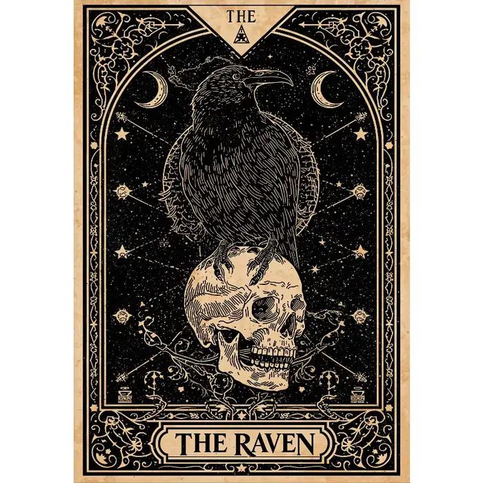 Carte de Tarot Vintage Dark Academia, affiche occulte de la mort du corbeau et peinture sur toile im