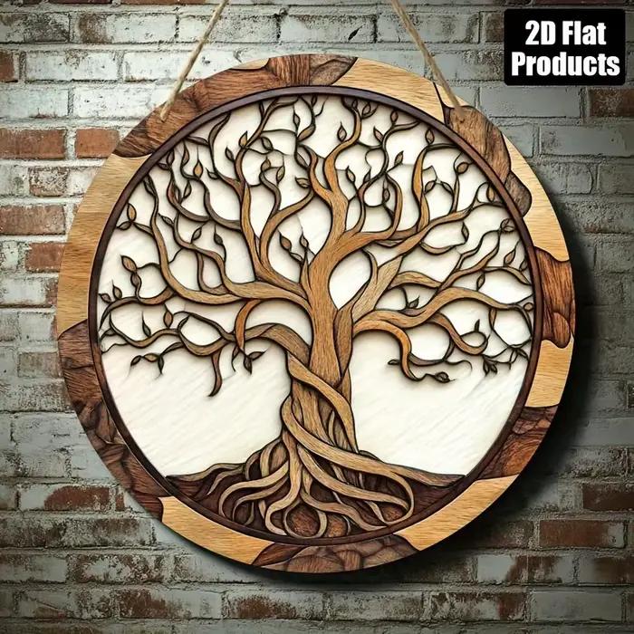Décoration murale rustique en bois Arbre de Vie - Décor rond de 5,9 pouces pour salon, bureau, cadea