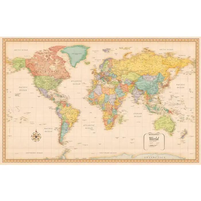 Affiche rétro de la carte du monde, 150x90cm, peinture, décoration murale, décoration pour la maison