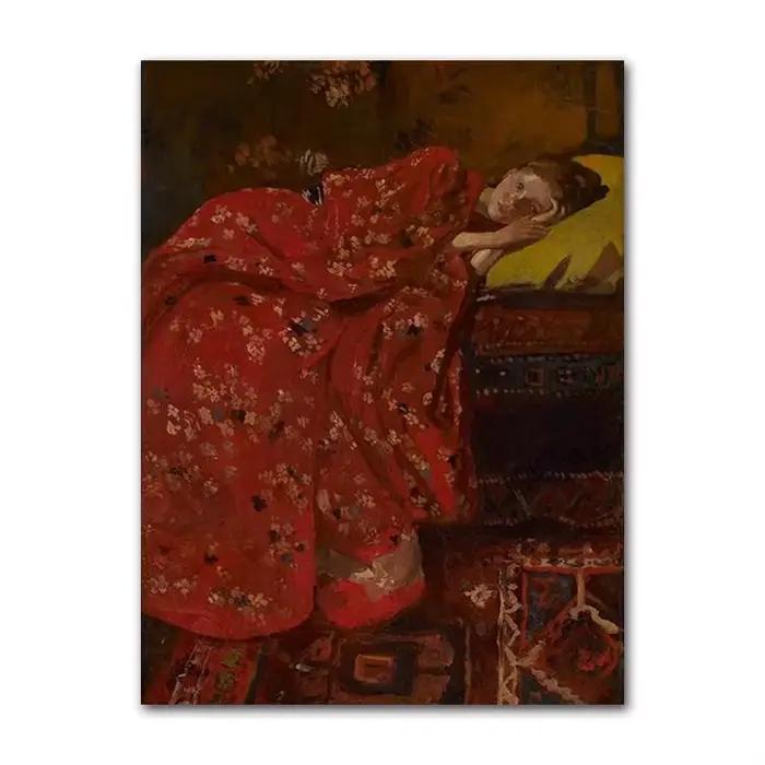Art mural vintage scandinave, portrait féminin rustique, peinture à l'huile sur toile HD, affiches e