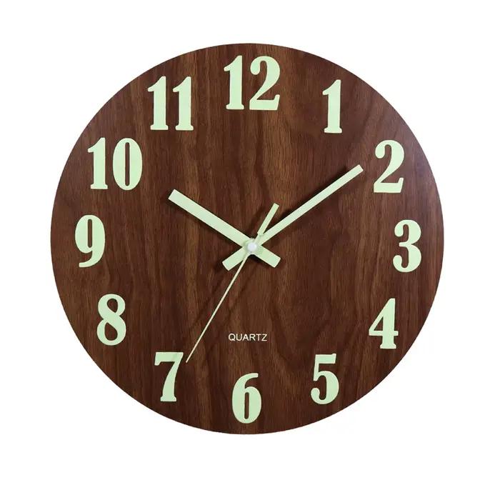 Horloge murale lumineuse en bois de 12 pouces, lumière silencieuse dans la nuit sombre, mode nordiqu
