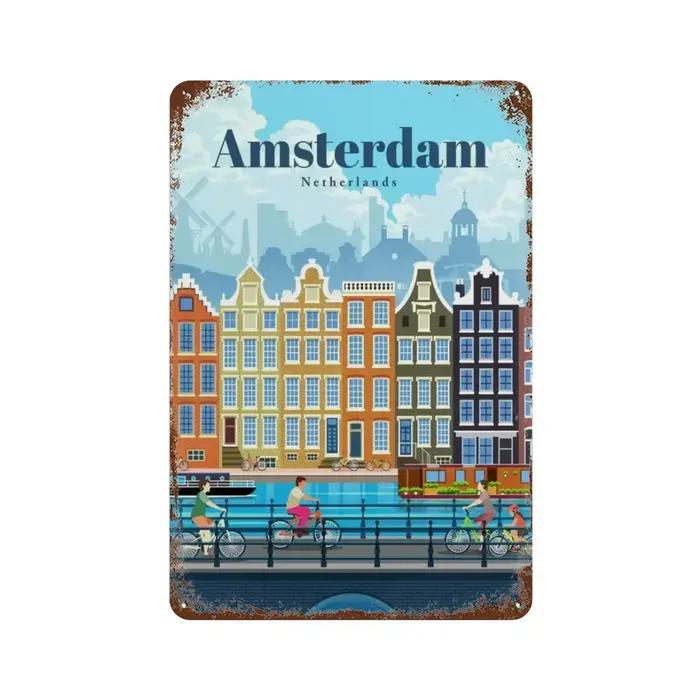 Affiche de voyage en métal et aluminium, Amsterdam, londres, islande, Bali, plaques rétro pour Club,